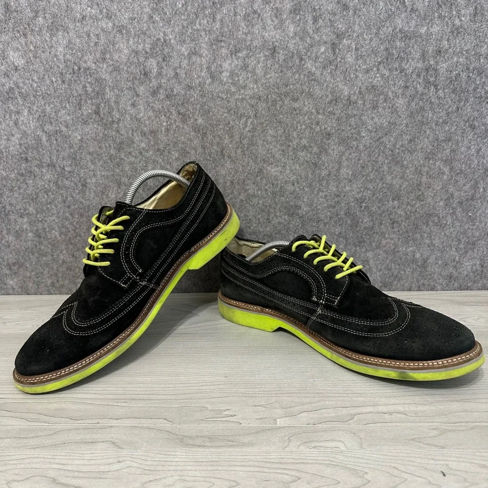 1901 Wingtip Oxford Mens 12 Black Neon Yellow Suede Derby Dress Shoes M20411